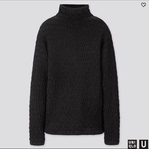 Uniqlo U Women's Mock Neck Merino Wool Shirring Jumper Sweater Black Small NWOT